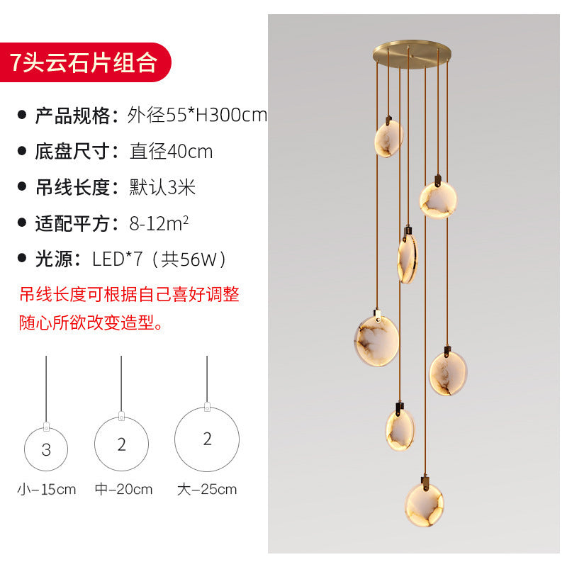 Spanish marble full copper chandelier cross-border accessible luxury duplex house stair lamp living room atrium rotate