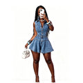 Aliexpress summer single-breasted european and american sexy slim-fit denim jumpsuit shorts - cross-border e-commerce
