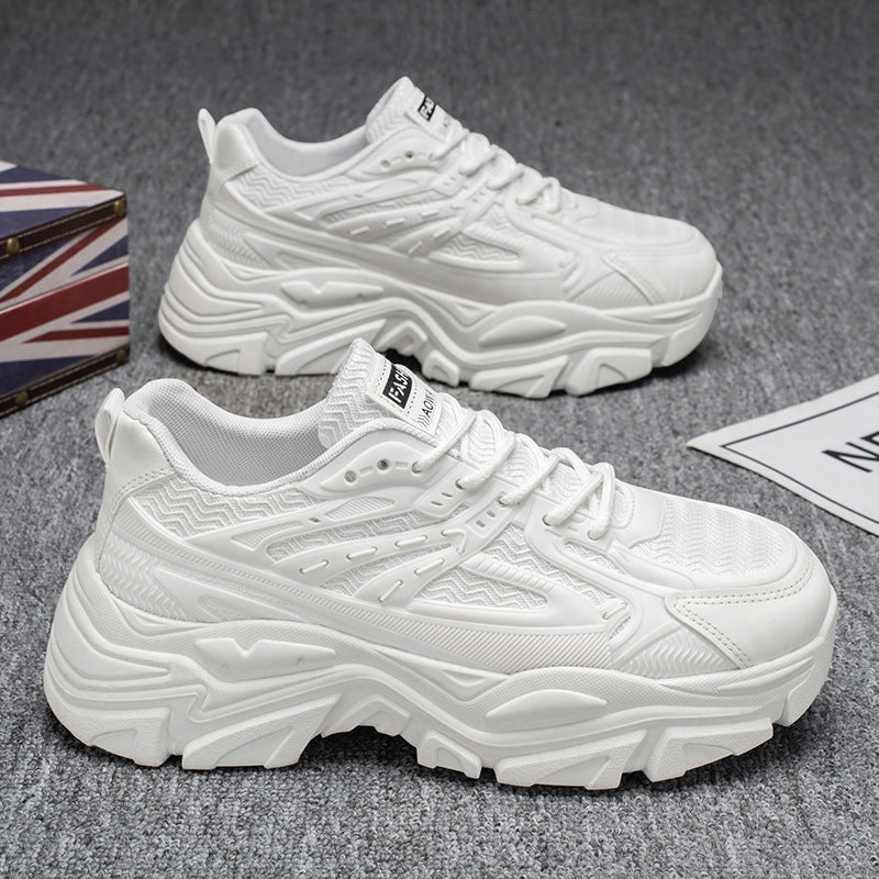 Men's chunky sneakers - spring 2025 new collection - pure white platform sneakers with hidden wedge - athletic running shoes for teens