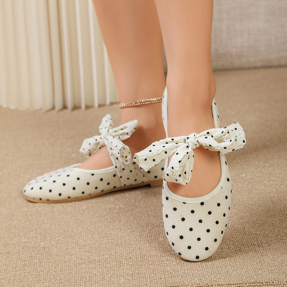 plus sizetie back bean shoes women's autumnew arrivalpolka dotbowsflats strapsflatsflats women's
