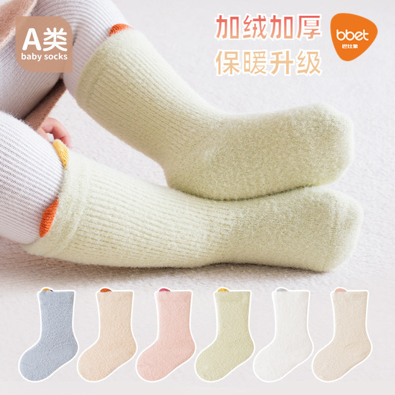 Babylon socks fall and winter fleece-linedthickened baby terry socks ear-lifting small ears boneless infant socks category a