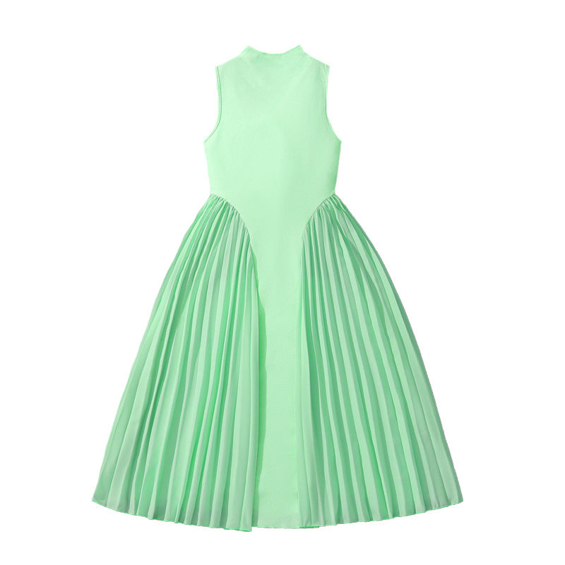 girls' summer dress,  new style, foreign trade european and american style, elegant pleated patchwork, cinched waist, sleeveless formal dress