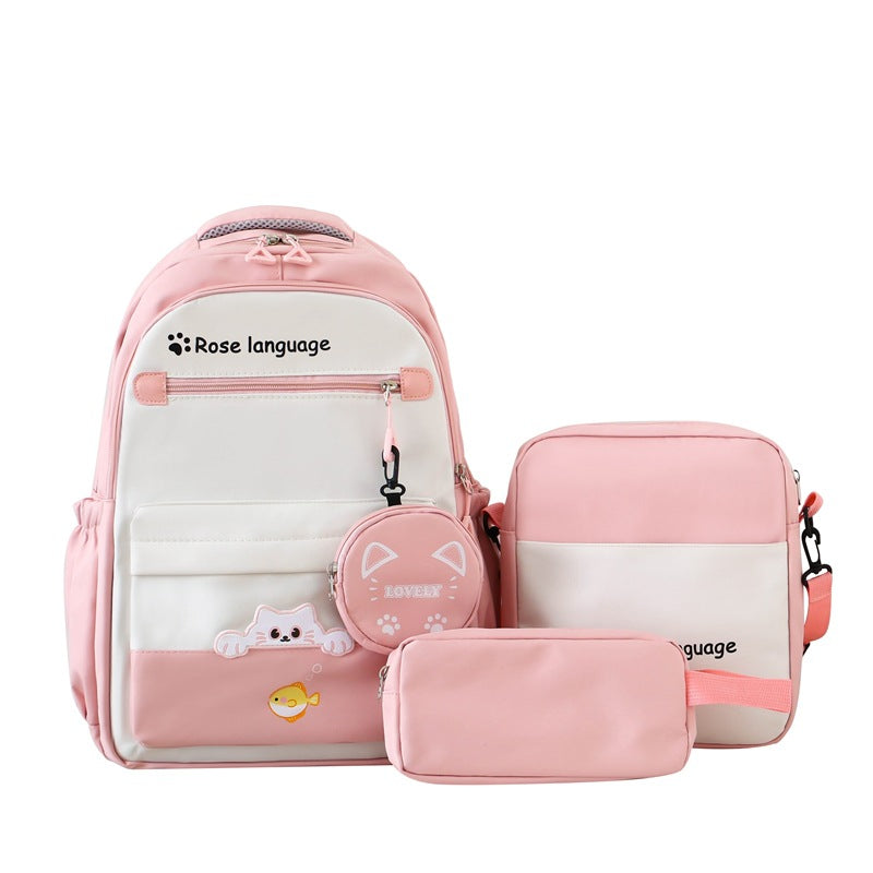 New student schoolbag college style large-capacity schoolbag female Korean version simple primary and secondary school students three-piece backpack