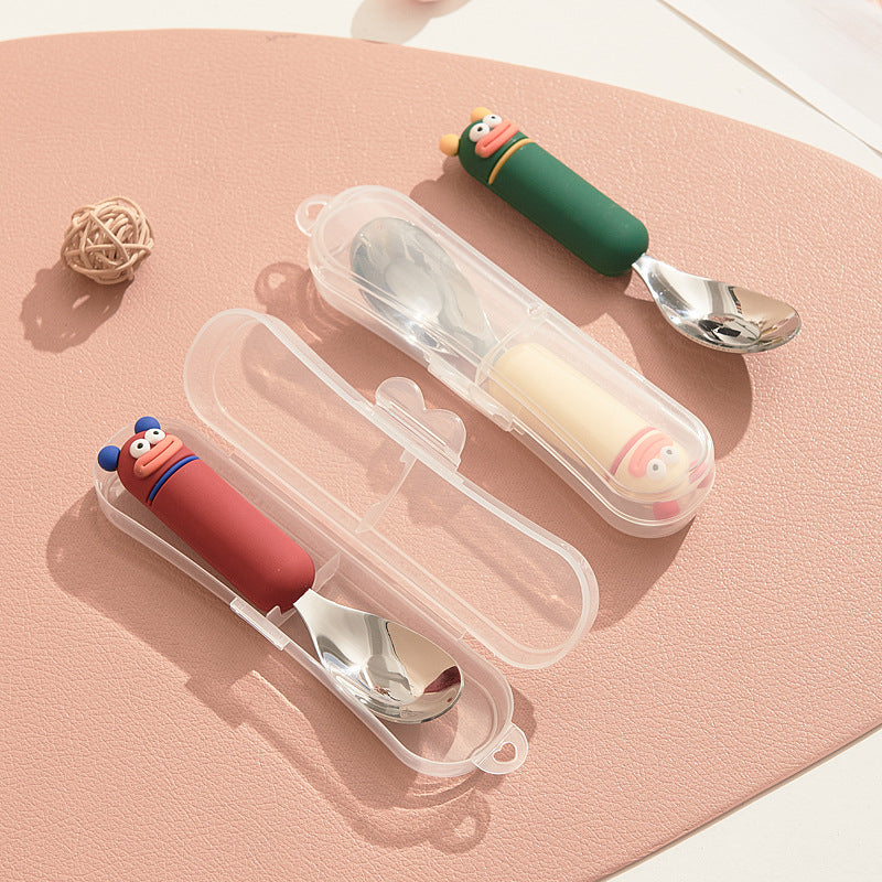 New arrival cute cartoon 316 stainless steel spoon creative oven mitt soft handle ingot spoon good-looking kids spoon