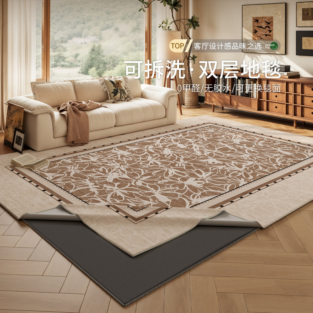 Removable and washable living room carpet, chinese ancient style double-layer sound insulation and noise reduction sofa cushion, easy to care for, machine washable bedroom bedside blanket