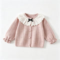 Girls' cardigan sweater - autumn/winter outerwear - kids' princess lace trim bow knit jacket