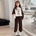 Girls' outfit  new style: trendy and stylish casual loose-fit hoodie and sweatpants set for spring and autumn, two-piece family matching outfit