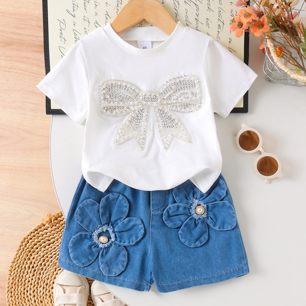 Kids clothing  cross-border new arrivalfashionspring & fallgirl white short-sleeved t-shirt baby children's clothing