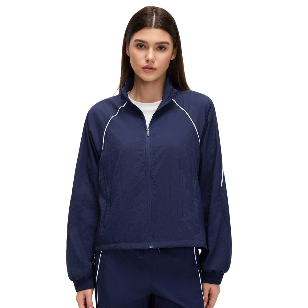 Windproof stand collar long sleeve women's loose casual short jacket outdoor cycling sports windbreaker d26018