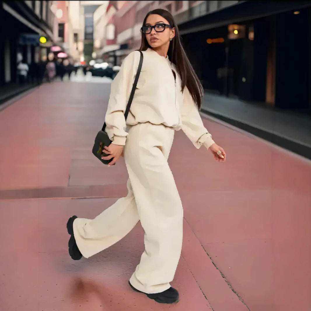 European and American casual suit American autumn and winter cardigan sports women's clothing fashion street style long-sleeved jacket trousers two-piece set