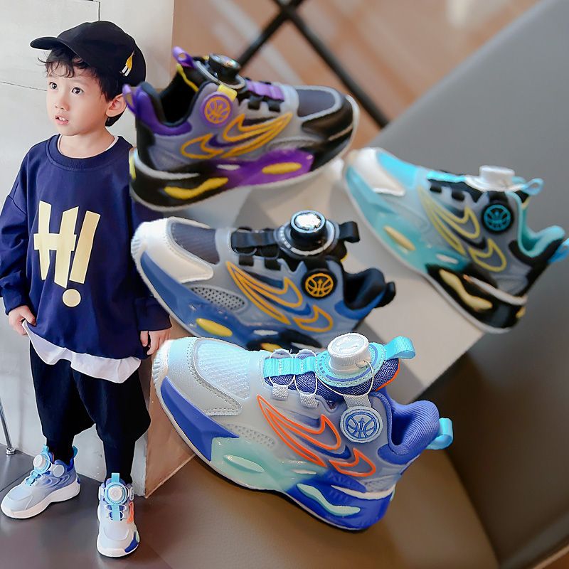 Boys' athletic shoes -  spring/autumn new collection - kids' basketball shoes with rotating buckle - boys' running shoes - girls' chunky sneakers