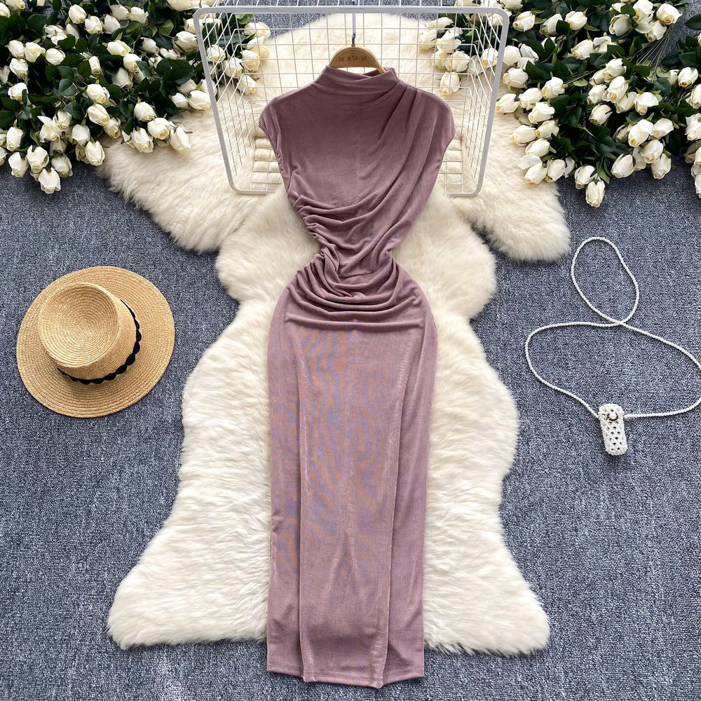 High and cold royal sister dress goddess elegant scheming pleated waist slimming look medium long hip skirt fashion long skirt