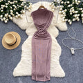 High and cold royal sister dress goddess elegant scheming pleated waist slimming look medium long hip skirt fashion long skirt