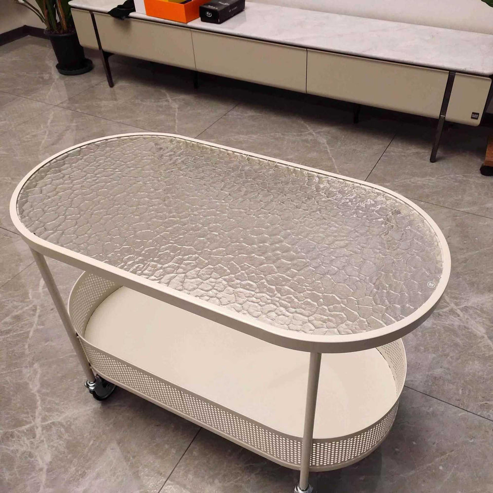 Creamy style lightweight movable side table small apartment living room coffee table sofa side table with wheels minimalist storage trolley
