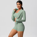 European and american solid color brushed fleece compression quick-dry yoga set - short length cloud-like outdoor running fitness activewear three-piece set