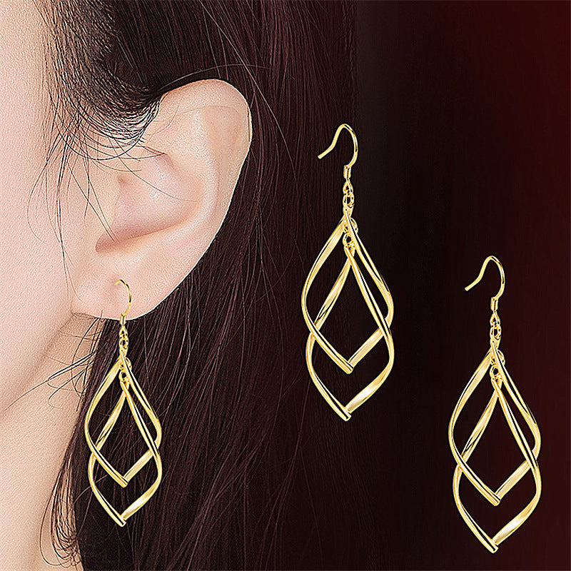 European and american cross-border earrings, gold-plated double-ring buckle earrings, earrings, european and american creative long double-twist tassel earrings