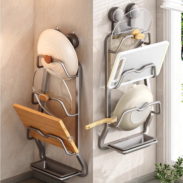 Suction cup, lid rack, non-punching wall-mounted multi-functional kitchen shelf, cutting board, cutting board storage artifact