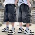 Boys' summer denim shorts: new stylish mid-length shorts for older boys, cool summer workwear-style capris