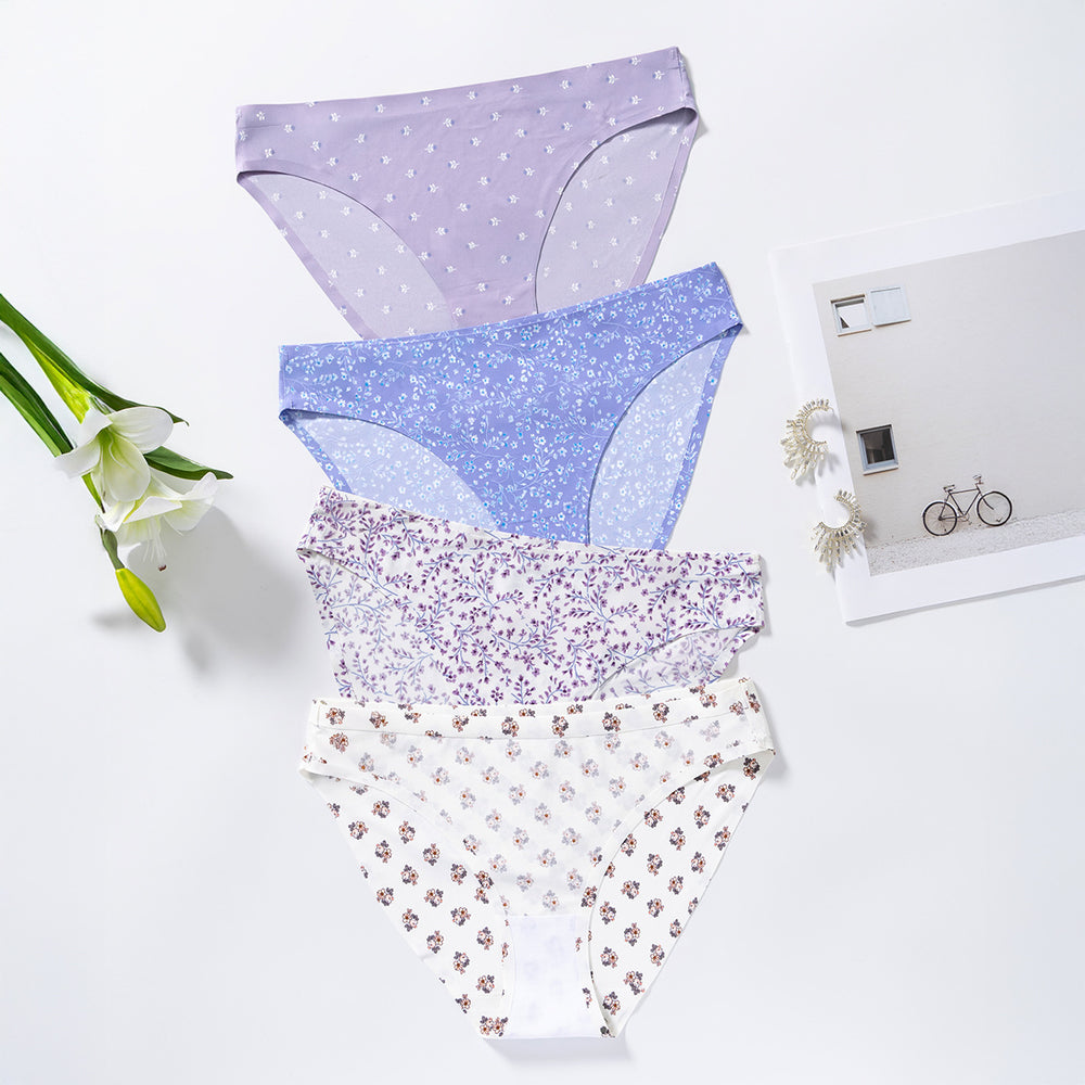 foreign trade wholesale low-waist sexy ice silk seamless underwear women's printing breathable quick-drying plaid women's briefs