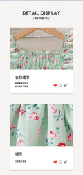 girl skirt suitfrench flying sleeve small floral green cake skirt summerkids skirt two-piece set