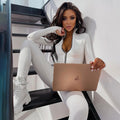 European and american style casual zip-up stand collar jumpsuit solid color high-stretch slim fit long sleeve one-piece export bodysuit women's trendy