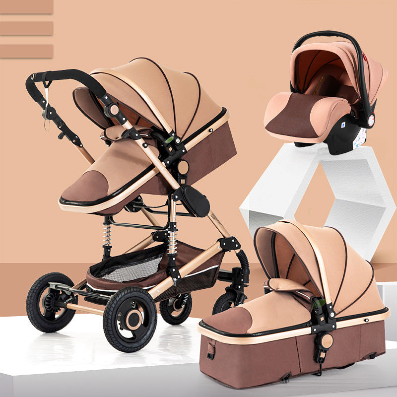 Baby stroller, 2-way high view, convertible (sitting/reclining), lightweight, foldable, shock-absorbing, newborn infant toddler pushchair