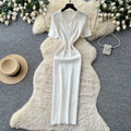 Korean style commute-ready knitted bodycon dress - women's summer short sleeve slimming a-line maxi dress - sophisticated & elegant