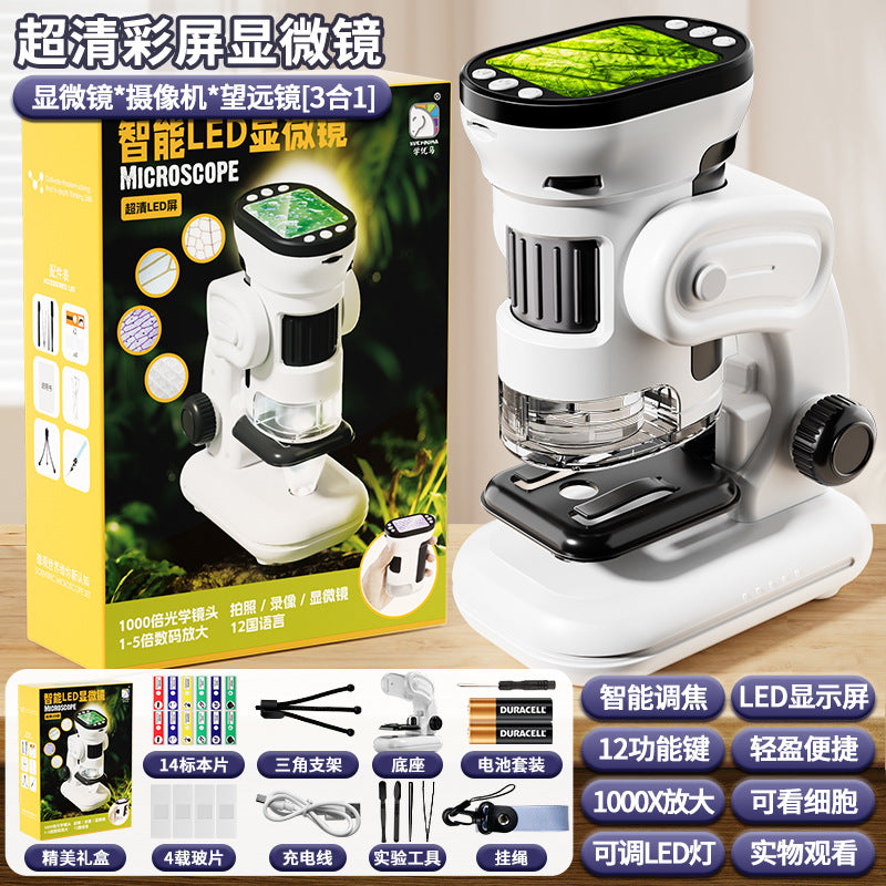 Smart digital electronic microscope - portable display, high-definition, for cell & mite viewing - educational toy for elementary school students & children