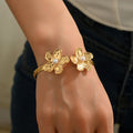 Flower opening bracelet wholesale european and american cross-border fashion irregular pleated jewelry niche design double ring for women