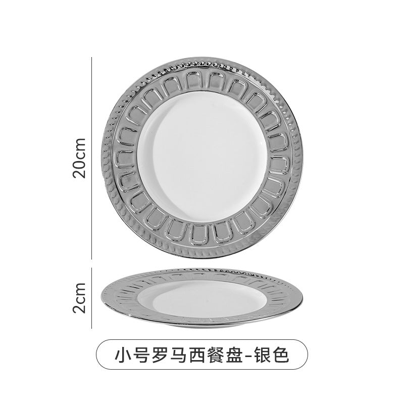Insaccessible luxury ceramic western food plate scandinavian relief restaurant for home steak plate fruit dessert plate model room plate