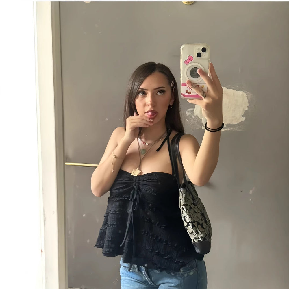 European and american cross-border women's spring  new collection: solid color lace-up bowknot sexy backless halter mini camisole top