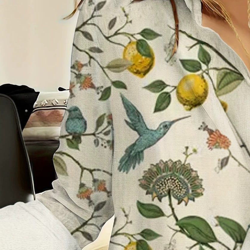 wholesale women's long-sleeved shirts, trendy all-season shirts with popular cross-border print designs, dropshipping available