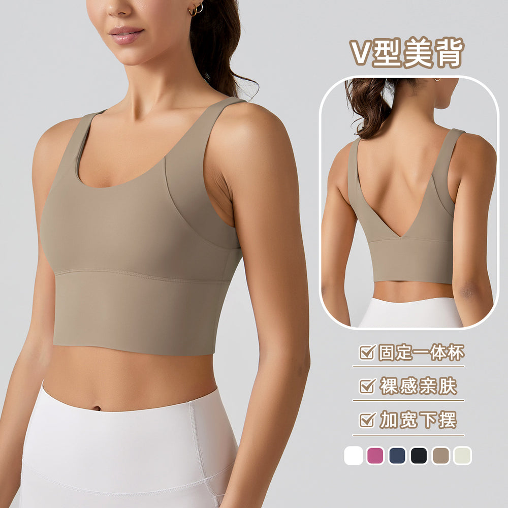 New arrivalnude yoga sports brasexy deep v beautiful back fixed all-in-one cup sports intimates fitness vest women