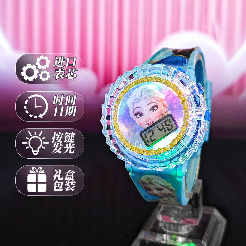 New light-up musical kids' watch with 360° rotating gyro electronic display - sanrio cartoon student toy watch