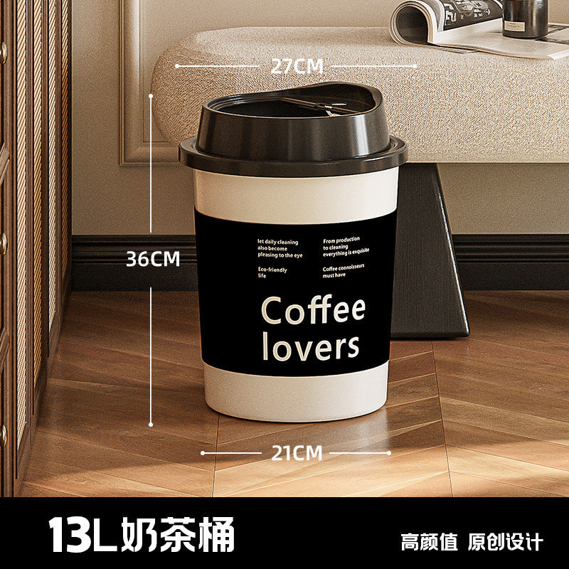 Original creative ins style coffee milk tea cup trash can large capacity lidless living room bedroom garbage basket