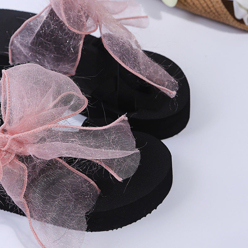 Ready-to-ship wish 2024 summer new european and american style foreign trade bowknot platform flat wide band beach sandals and slippers