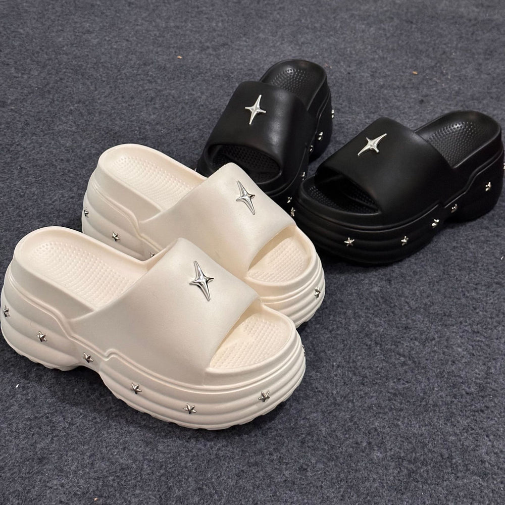 Women's platform wedge sandals - 2025 summer new arrival - trendy star thong sandals - outdoor beach slides
