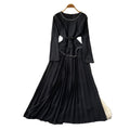 Korean style red long-sleeved a-line bodycon dress - women's spring/summer commute-friendly, slimming, pleated maxi skirt