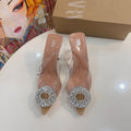Za 2024 summer new arrivals: women's clear rhinestone elegant fairy crystal mules, high heel pointed toe sandals