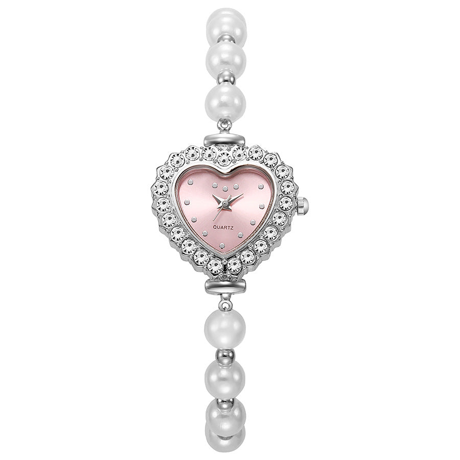 New arrivalfashionelegant small rhinestone women's watch heart diamond-encrusted preppy style small dial pearl bracelet watch
