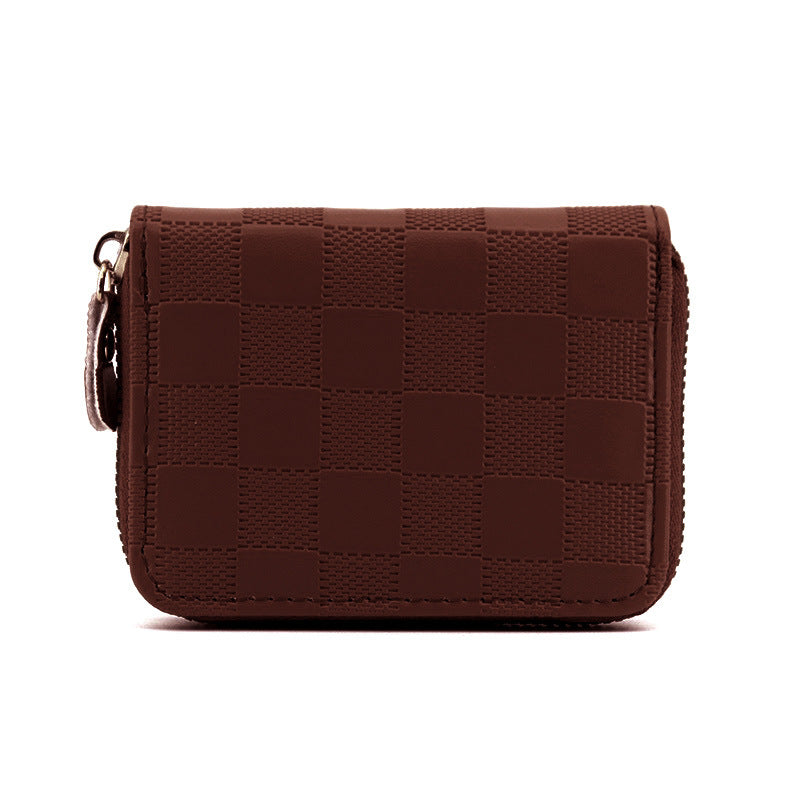 Plaid card bag, new  men and women's high-end sense, large-capacity document storage, casual card holder, zipper, change bag.