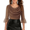 Amazon fashion retrocasual three-quarter sleeve shirt for women summernew arrival swing collar shinytops