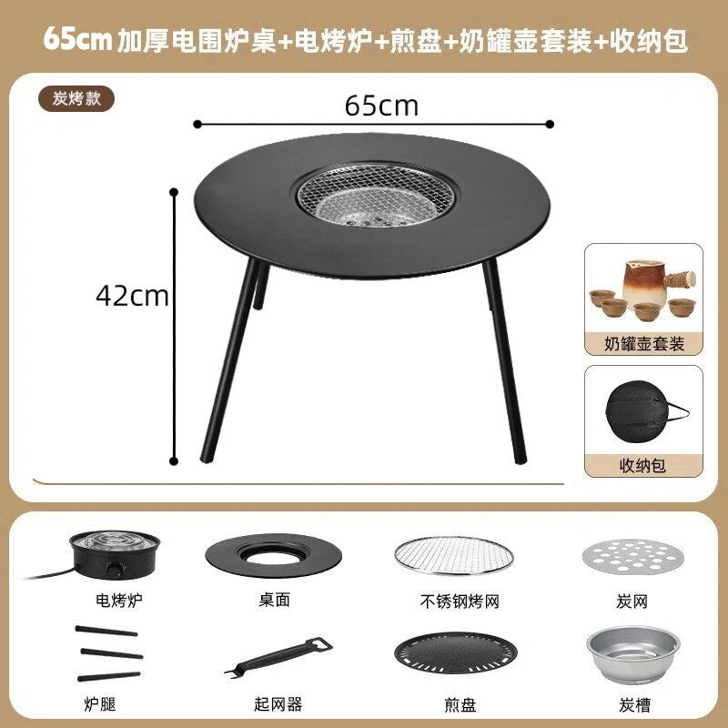 Outdoor bbq grill & tea brewing set - portable, detachable, smokeless patio bbq table - electric & charcoal dual-use grill