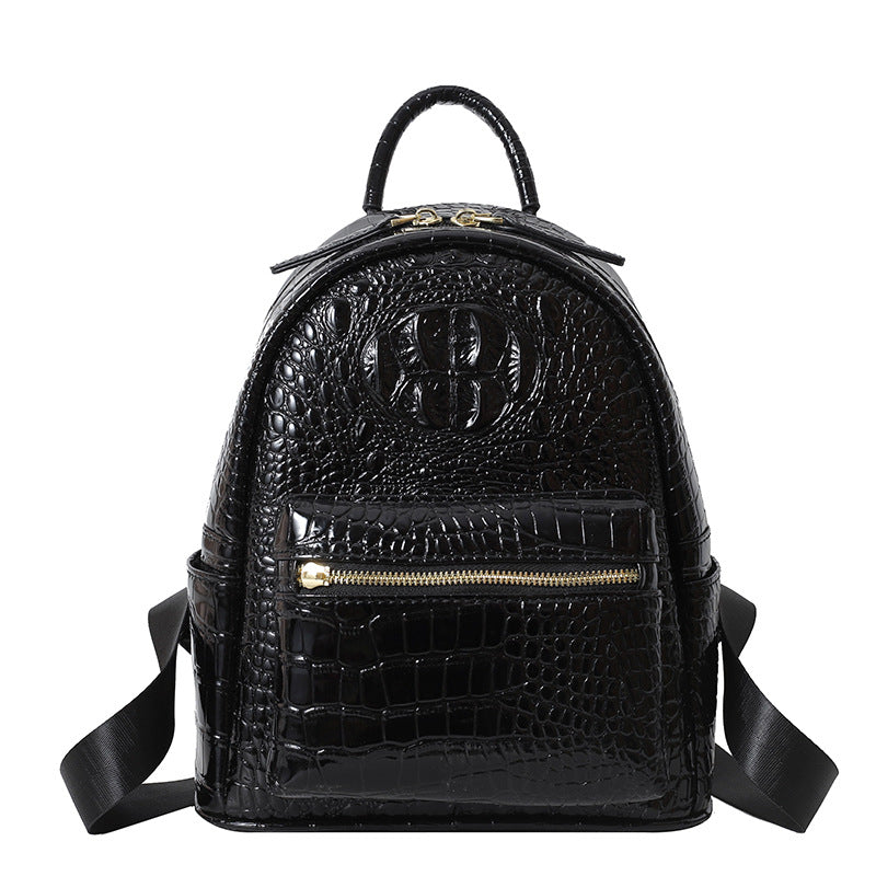 Large capacity women's bag 2025 new korean retro crocodile pattern commuter backpack women's travel laptop backpack