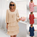 2025 new amazon foreign trade spring/summer fashion cake dress women's elegant loose slimming round neck dress