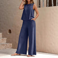 fashion cross-border best sellingpure colorelegancetwo-piece set round neck vest and loose pants suit women's clothing