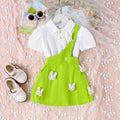 Children's clothing white tops + purple suspender skirt short-sleeved shirt with cute rabbit suspenders