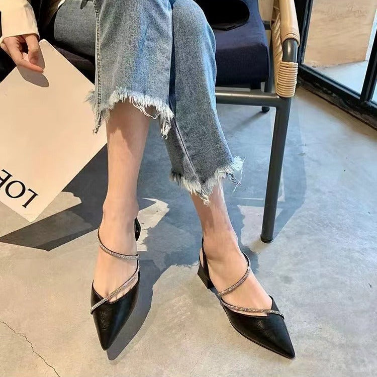 Stunning 2024 new women's sandals: chunky heel, french style, summer high heels, closed-toe shoes, pointed toe pumps, elegant women's footwear