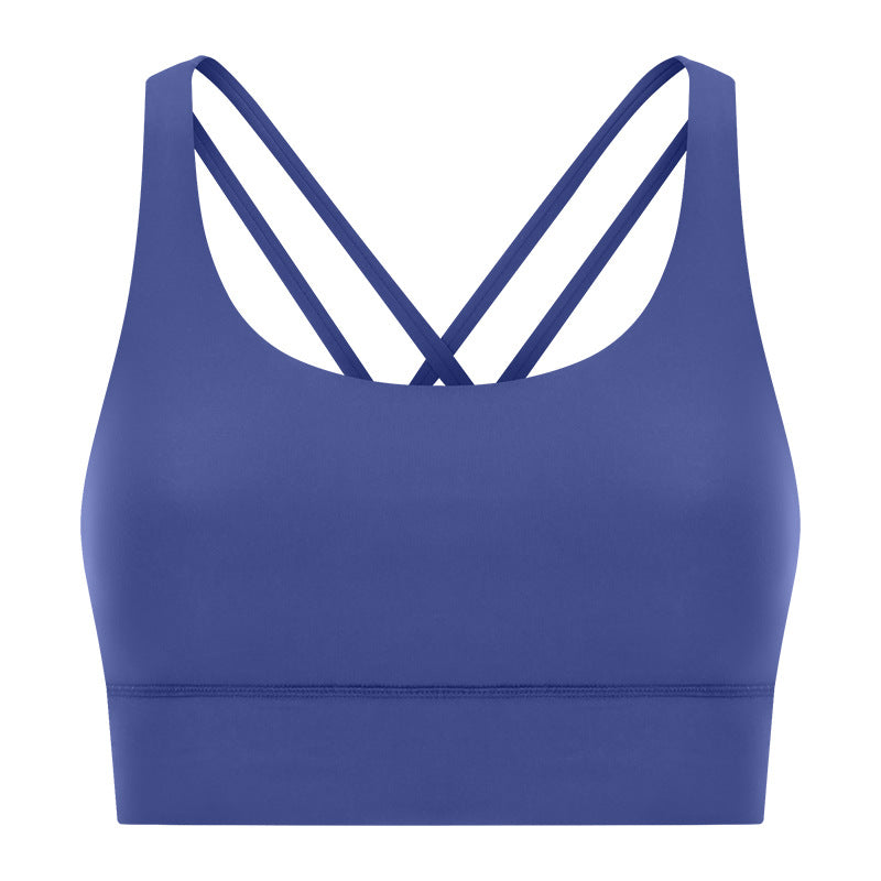 New arrival cross back yoga bra double-sided brushed nude high-strength bubble wrap push-up sports intimatesdw002
