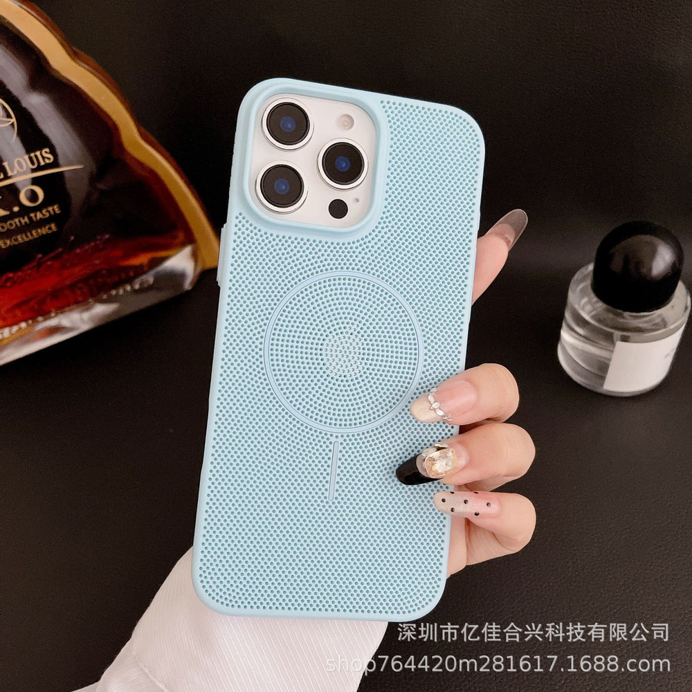 Suitable for iphone16 mobile phone case, summer breathable and heat dissipation magnetic mesh apple 17 simple anti-fall protective cover 11